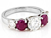 Moissanite And Ruby Platineve Ring. 1.46ctw DEW