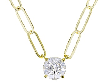 Picture of Moissanite 14k yellow gold over sterling silver paperclip necklace 1.00ct DEW