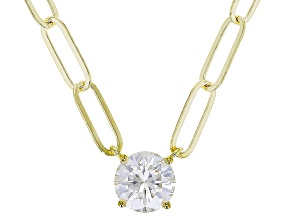 Moissanite 14k yellow gold over sterling silver paperclip necklace 1.00ct DEW
