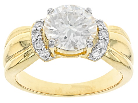 Moissanite 14k yellow gold over silver ring 2.90ctw DEW.