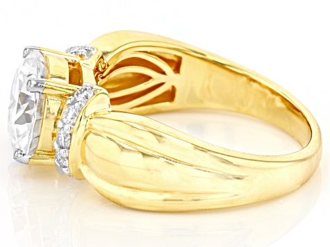 Moissanite 14k yellow gold over silver ring 2.90ctw DEW.