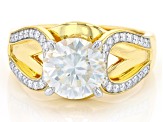 Moissanite 14k yellow gold over silver band ring 3.08ctw DEW.