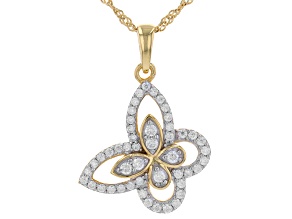 Moissanite 14k yellow gold over sterling silver  
butterfly pendant .60ctw DEW
