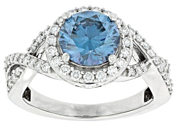Picture of Blue and colorless moissanite platineve ring 2.58ctw DEW