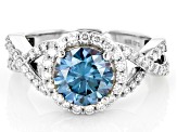 Blue and colorless moissanite platineve ring 2.58ctw DEW