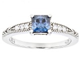 Blue and colorless moissanite platineve ring .79ctw DEW