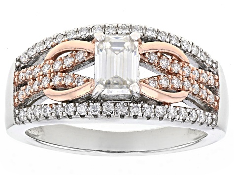 Moissanite Platineve And 14k Rose Gold Over Silver Ring 1.22ctw DEW