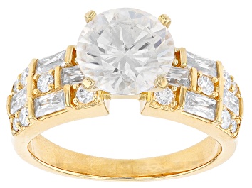 Picture of Moissanite 14k yellow gold over silver ring 3.80ctw DEW.
