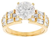 Moissanite 14k yellow gold over silver ring 3.80ctw DEW.