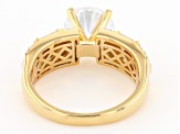 Moissanite 14k yellow gold over silver ring 3.80ctw DEW.