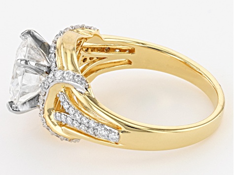 Moissanite 14k yellow gold over silver ring 3.36ctw DEW.