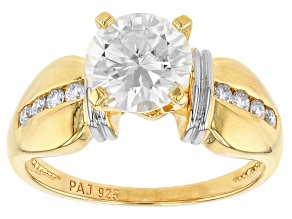 Moissanite 14k yellow gold over silver and platineve  ring 2.06ctw DEW.