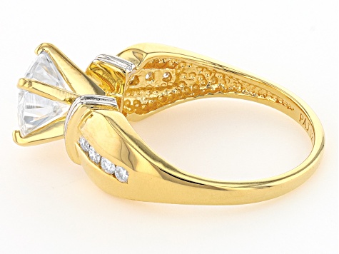 Moissanite 14k yellow gold over silver and platineve  ring 2.06ctw DEW.