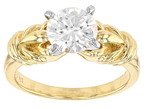 Moissanite 14k yellow gold over silver ring 1.90ct DEW.