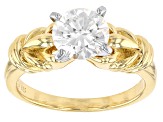 Moissanite 14k yellow gold over silver ring 1.90ct DEW.