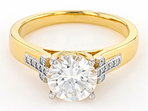 Moissanite 14k Yellow Gold Over Silver And Platineve Engagement Ring 2.04ctw DEW.