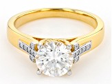 Moissanite 14k Yellow Gold Over Silver And Platineve Engagement Ring 2.04ctw DEW.