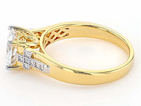 Moissanite 14k Yellow Gold Over Silver And Platineve Engagement Ring 2.04ctw DEW.