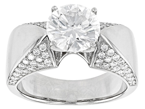 Moissanite Platineve Engagement Ring 3.34ctw DEW