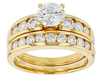 Picture of Moissanite 14k yellow gold over silver ring and band  2.38ctw DEW.