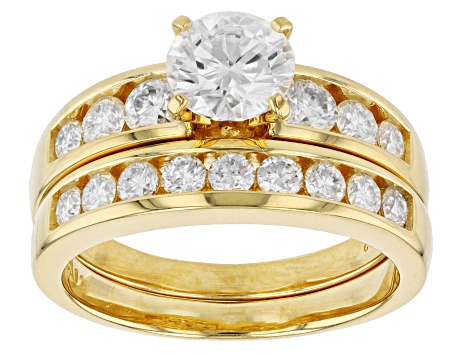 Moissanite 14k yellow gold over silver ring and band  2.38ctw DEW.