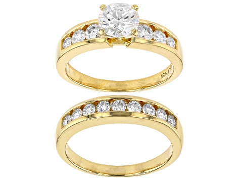 Moissanite 14k yellow gold over silver ring and band  2.38ctw DEW.