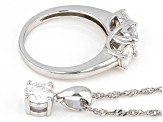 Moissanite Platineve Ring and Pendant Set 2.60ctw DEW.