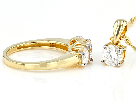 Moissanite 14k Yellow Gold Over Silver Ring and Pendant Set 2.60ctw DEW.