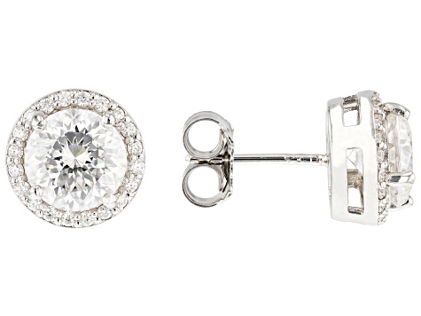 Moissanite Inferno Cut Platineve Halo Earring 2.98ctw DEW.