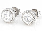 Moissanite Inferno Cut Platineve Halo Earring 2.98ctw DEW.
