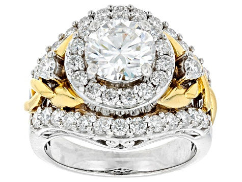 Moissanite platineve and 14k yellow gold over silver ring 3.25ctw DEW