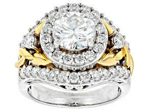 Moissanite platineve and 14k yellow gold over silver ring 3.25ctw DEW