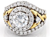 Moissanite platineve and 14k yellow gold over silver ring 3.25ctw DEW