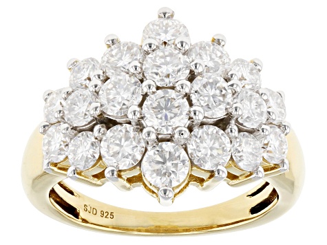 Moissanite 14k yellow gold over silver cluster ring 2.60ctw DEW