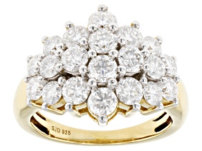 Moissanite 14k yellow gold over silver cluster ring 2.60ctw DEW