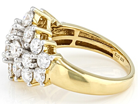 Moissanite 14k yellow gold over silver cluster ring 2.60ctw DEW