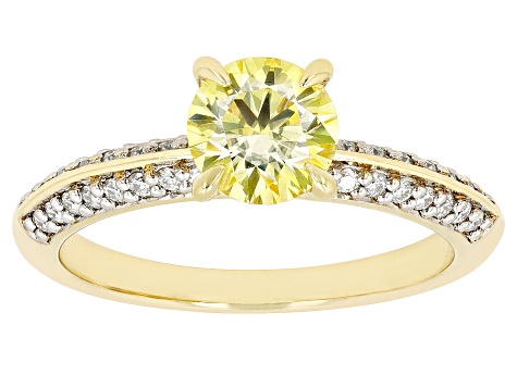Yellow and colorless moissanite 14k yellow gold over sterling silver ring 1.32ctw DEW.