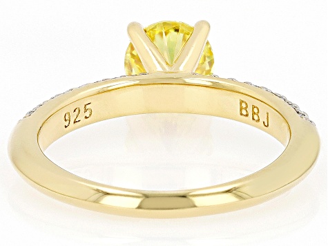 Yellow and colorless moissanite 14k yellow gold over sterling silver ring 1.32ctw DEW.