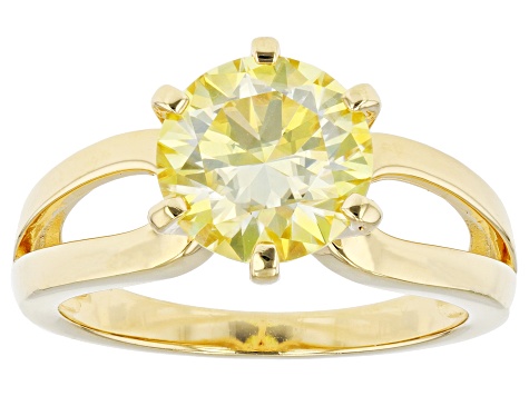 Yellow moissanite 14k yellow gold over sterling silver ring 2.70ct DEW.