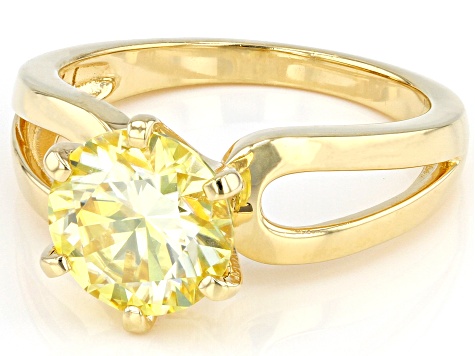 Yellow moissanite 14k yellow gold over sterling silver ring 2.70ct DEW.