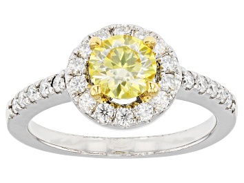 Picture of Yellow and colorless moissanite platineve halo ring 1.28ctw DEW