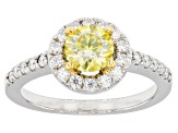 Yellow and colorless moissanite platineve halo ring 1.28ctw DEW