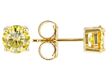 Picture of Yellow moissanite 14k yellow gold over sterling silver stud earrings 1.60ct DEW.