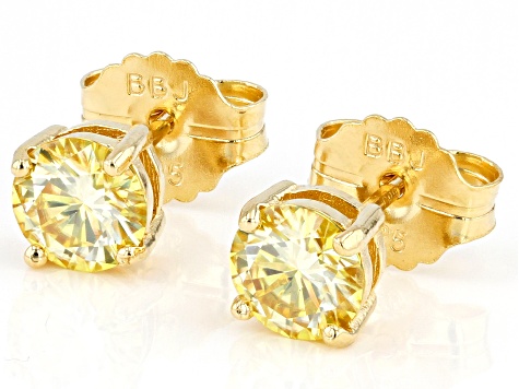 Yellow moissanite 14k yellow gold over sterling silver stud earrings 1.60ct DEW.