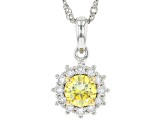 Yellow and colorless moissanite platineve halo pendant 1.16ctw DEW.