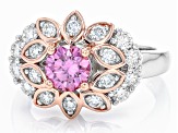 Pink and colorless moissanite platineve two tone ring 1.58ctw DEW.