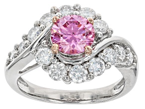 Pink and colorless moissanite platineve ring 2.44ctw DEW.