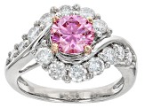 Pink and colorless moissanite platineve ring 2.44ctw DEW.