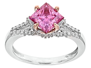 Pink and colorless moissanite platineve two tone ring 2.18ctw DEW.