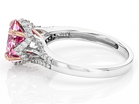 Pink and colorless moissanite platineve two tone ring 2.18ctw DEW.